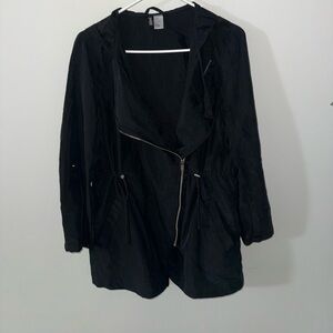 H&M Black Hooded Utility Jacket with Asymmetric Zip